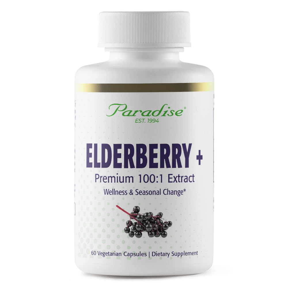 Bottle of Paradise Herbs Elderberry with Zinc Extract – 60 vegetarian capsules
