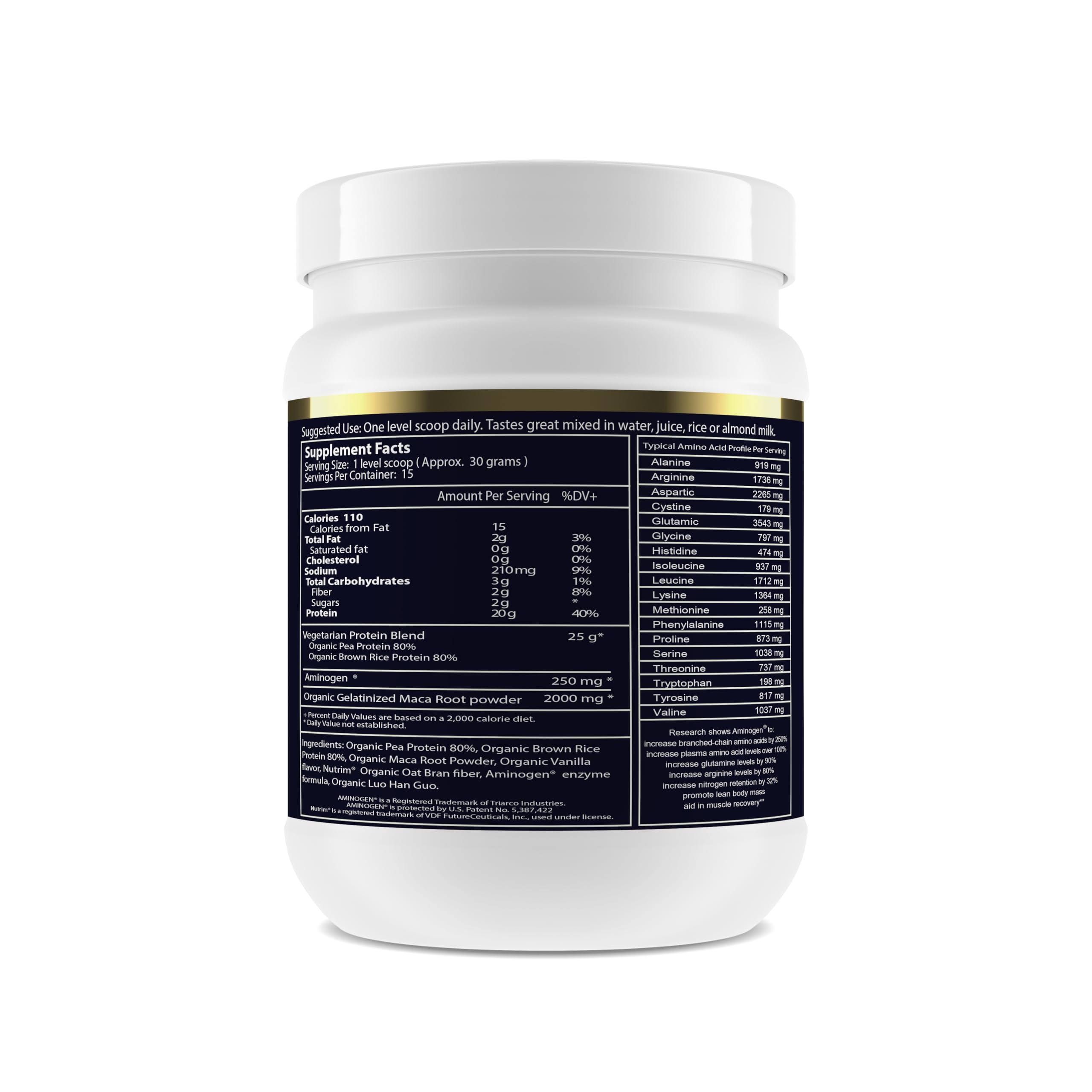 Paradise Herbs Maca Up vanilla protein bottle for daily vegan energy