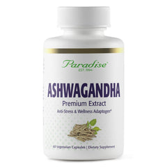 Paradise Herbs Organic Ashwagandha bottle and 60 vegetarian capsules