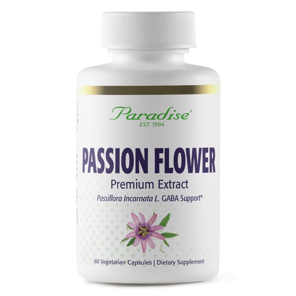 Paradise Herbs Passion Flower bottle – 60 vegetarian capsules (ultra-pure, vegan, gluten-free).