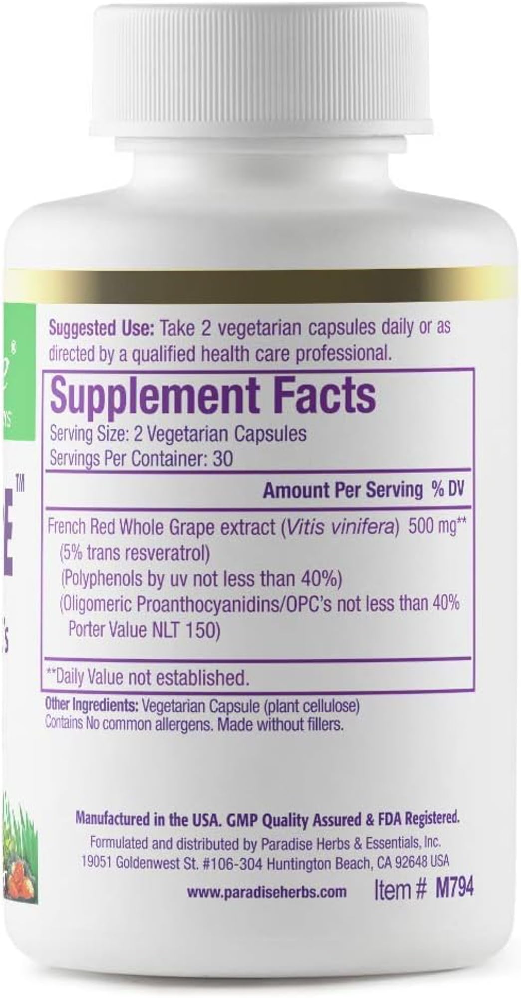 Close-up of Resvera-Grape capsules highlighting bioactive components