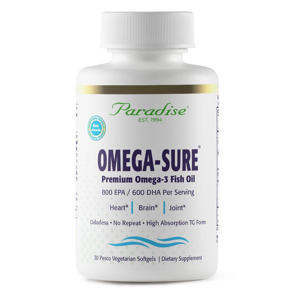 Bottle of Paradise Omega-Sure Fish Oil with EPAX origin