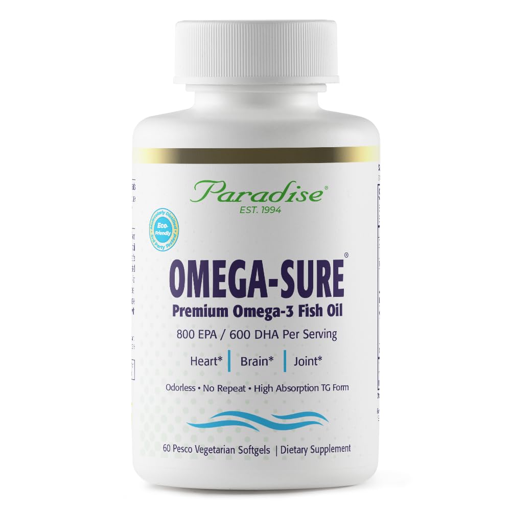 Paradise Omega-Sure bottle with vegetarian softgels