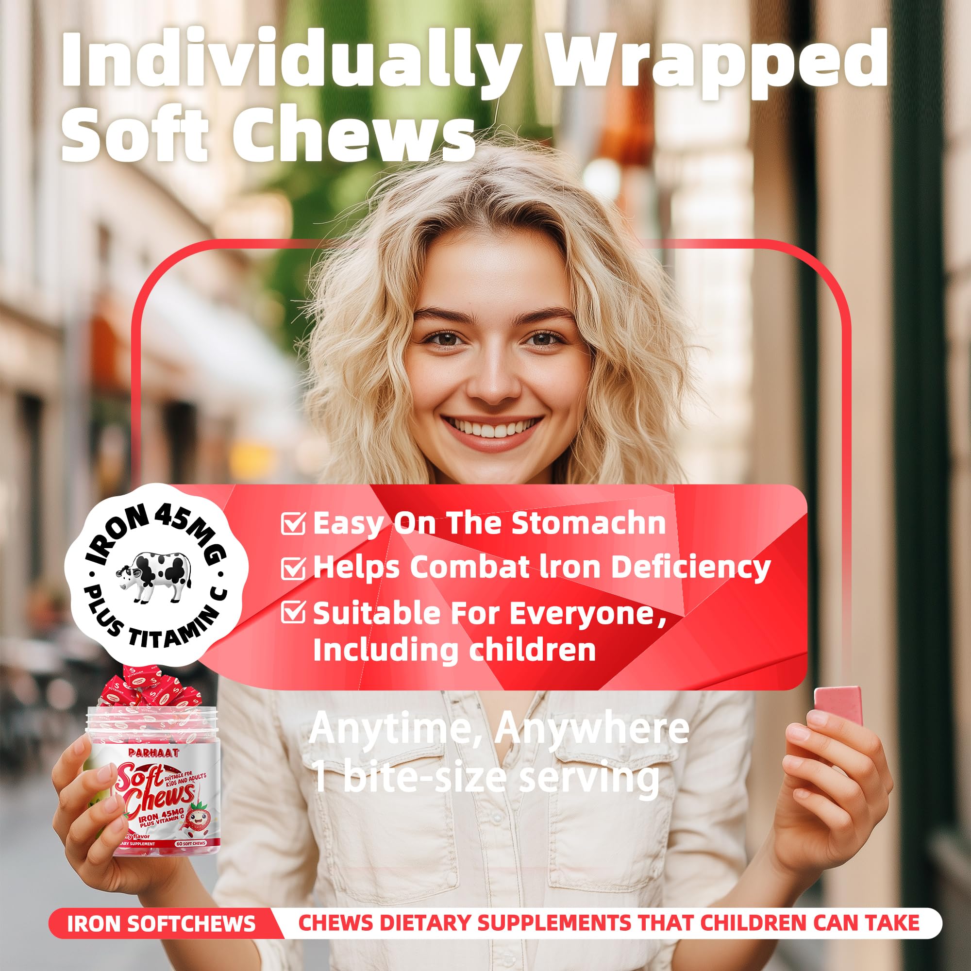 Gluten-free label on Parhaat Iron Soft Chew packaging