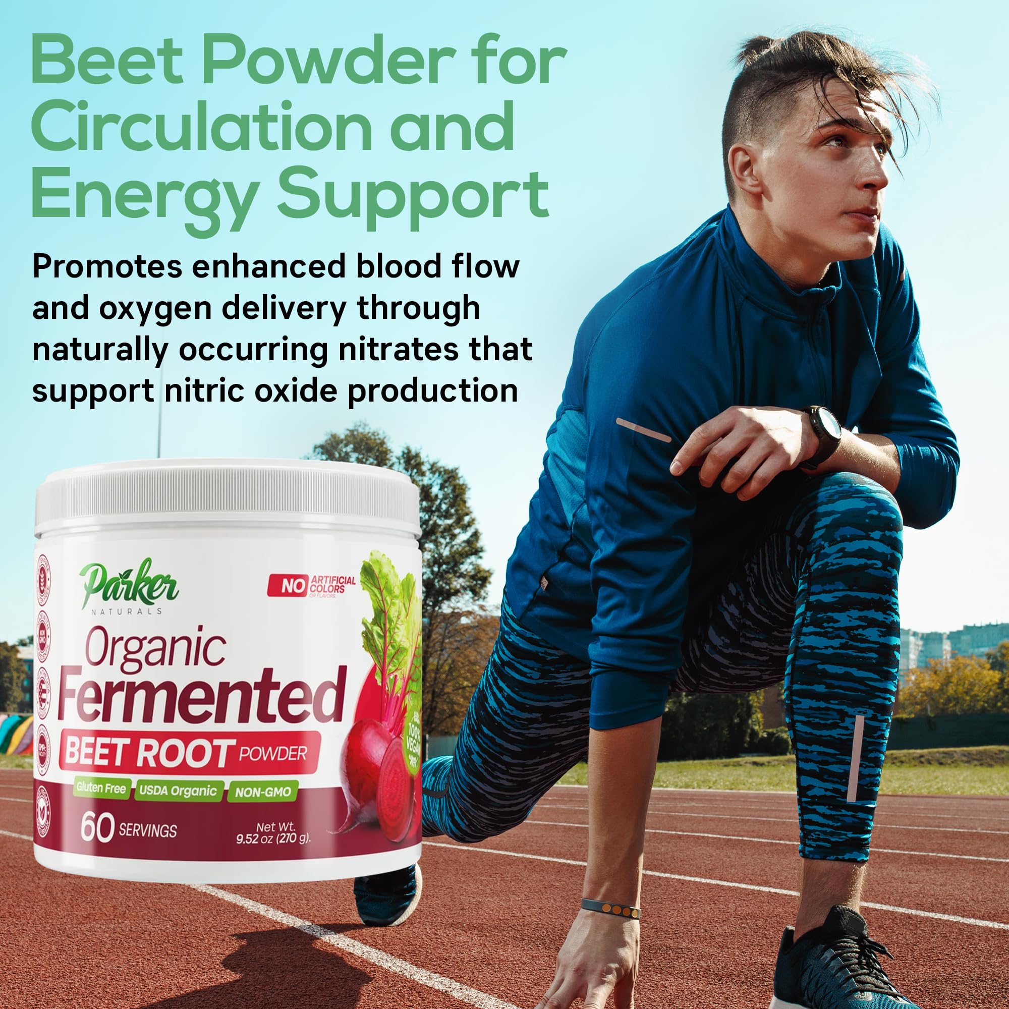 Packaging of Parker Naturals beet root powder with scoop