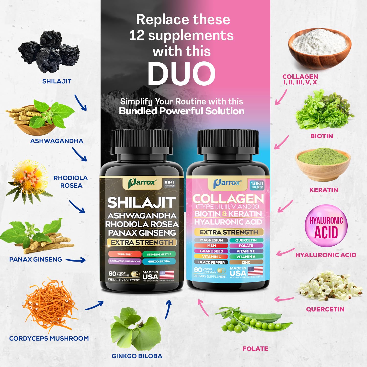 Collagen 14-in-1 capsule featuring Hyaluronic Acid, Keratin, and Zinc