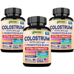 Parrox Colostrum supplement bottle – front view.