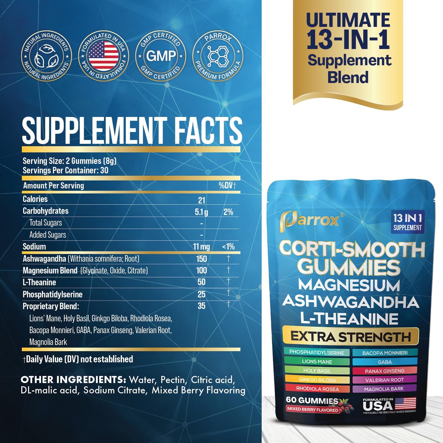 Close-up of a single Parrox Corti-Smooth Mixed Berry gummy