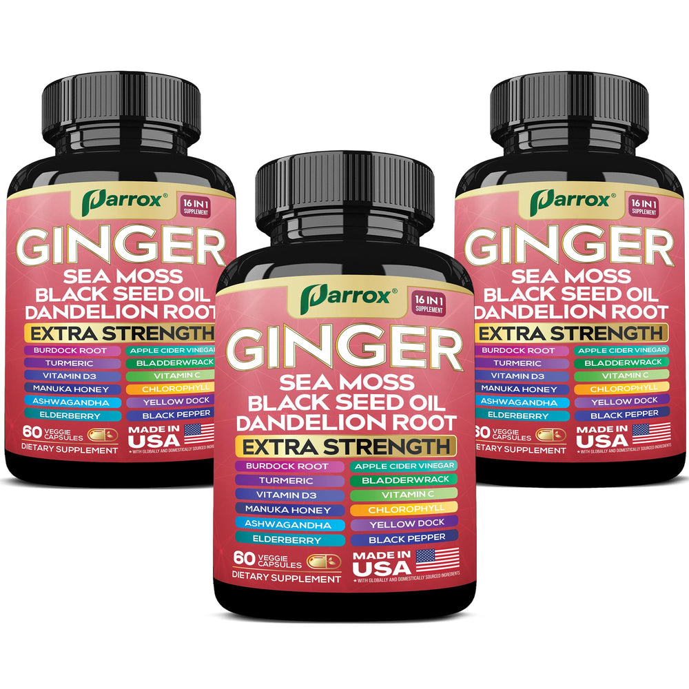Bottle of Parrox Ginger 16-in-1 formula with label