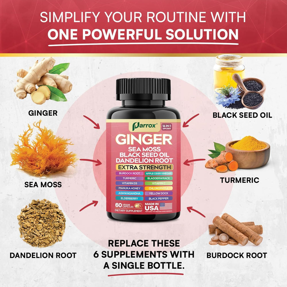 Sea Moss and other botanicals featured in the Parrox blend