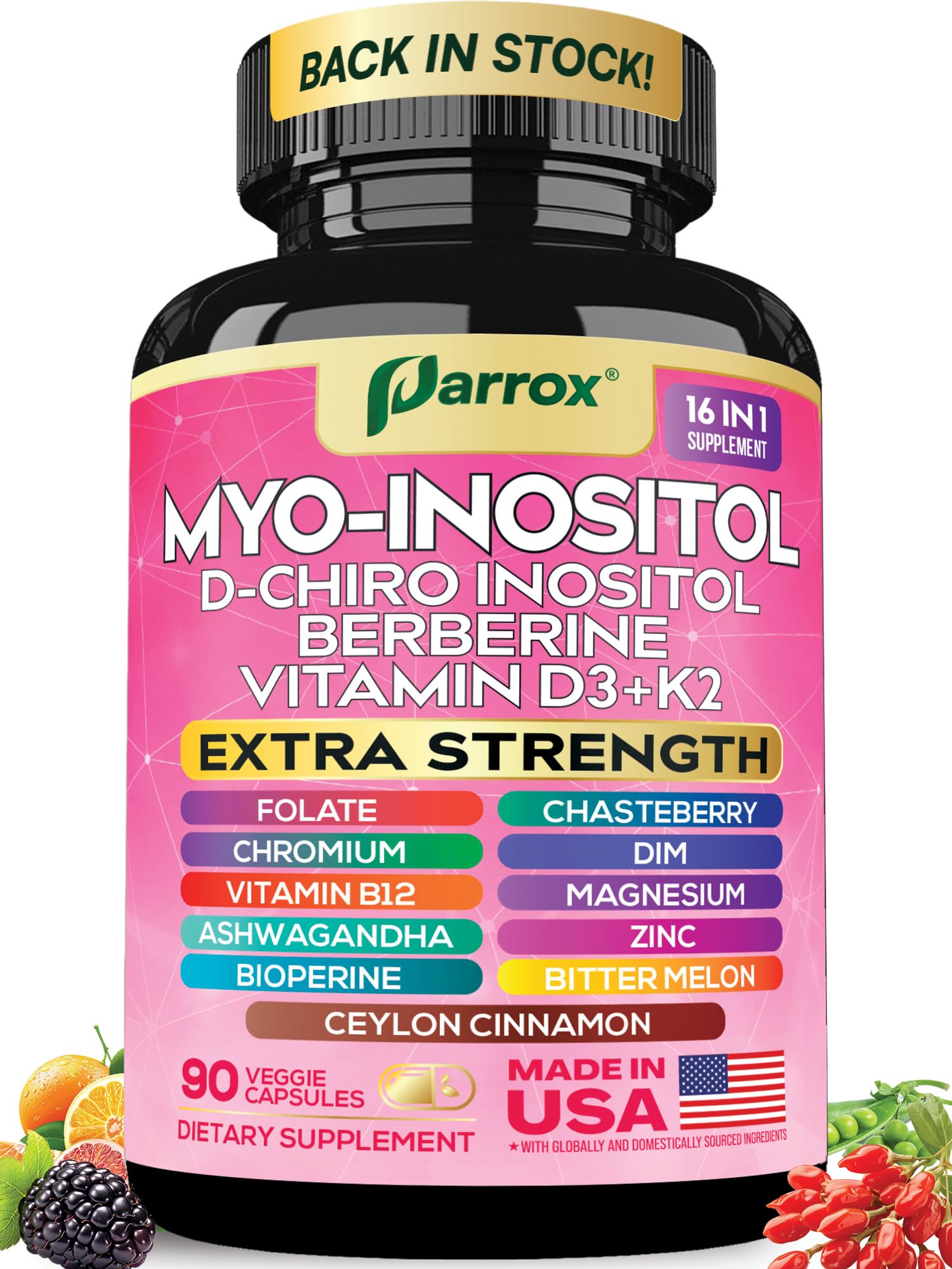 Parrox Myo Inositol 90 vegan capsules bottle front view