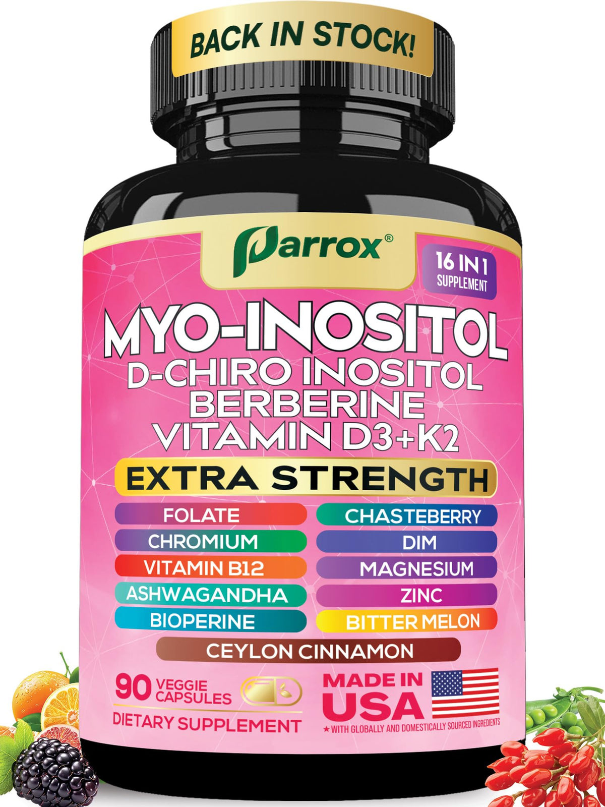 Parrox Myo Inositol 90 vegan capsules bottle front view