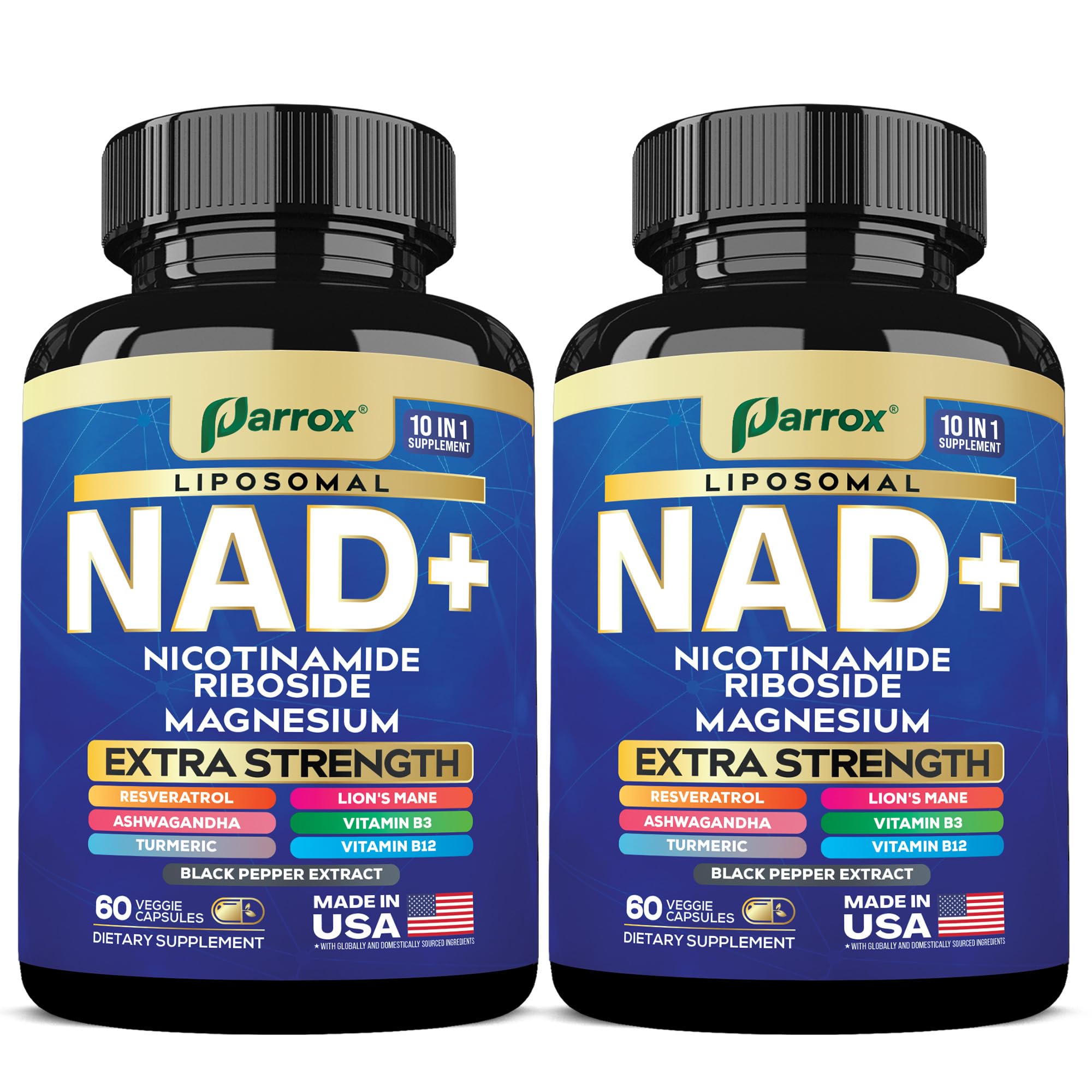 Parrox NAD+ supplement bottle with label