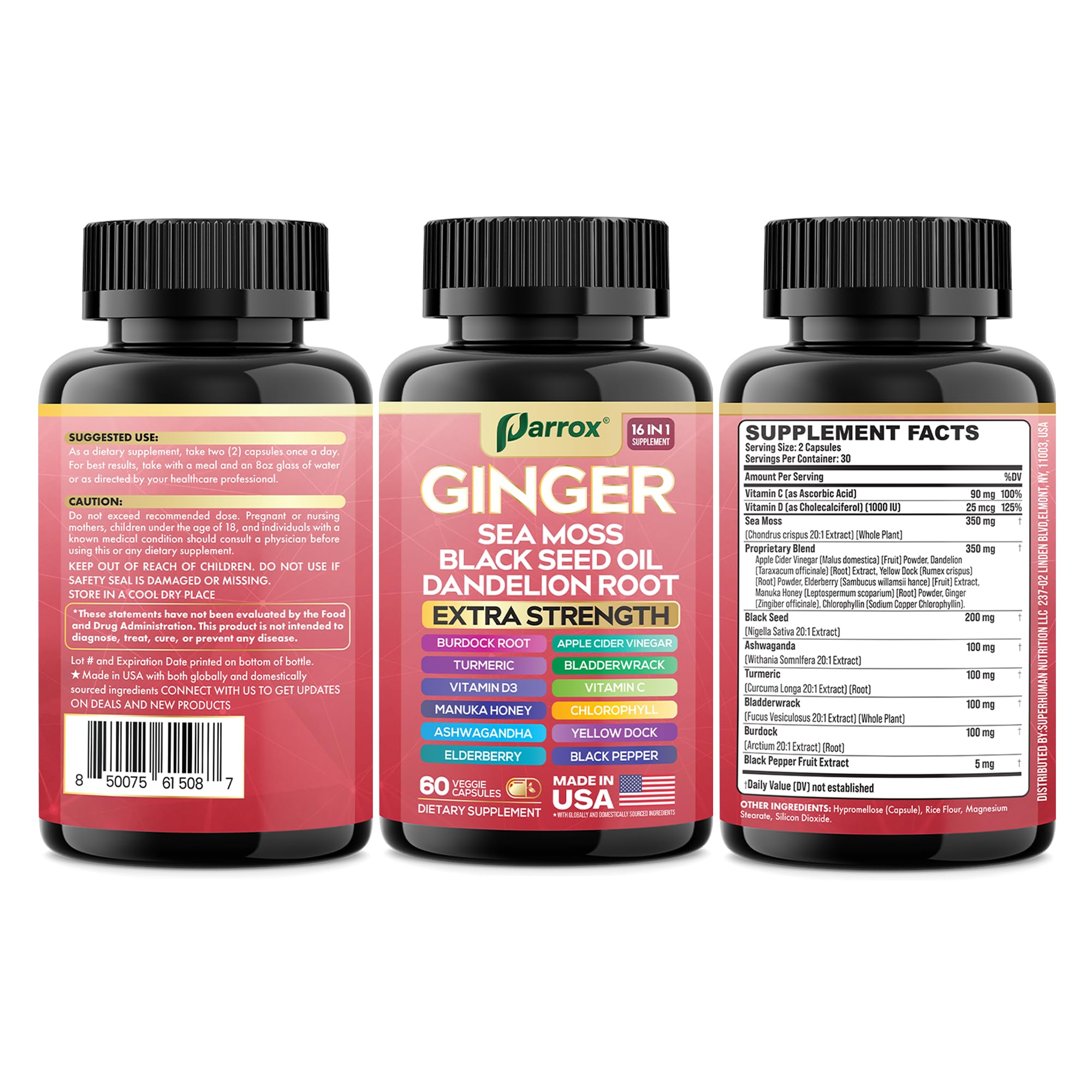 Parrox packaging back showing manufacturing and clean-label details for confidence