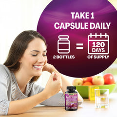 Close-up of saffron-based formula with glucomannan, ashwagandha, and green tea