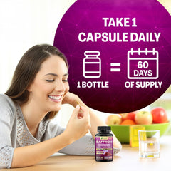 Parrox Saffron plant-based capsules in a bottle.