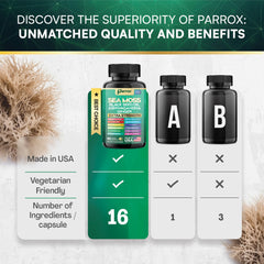 Illustration of Sea Moss and key ingredients in Parrox 16-in-1 formula