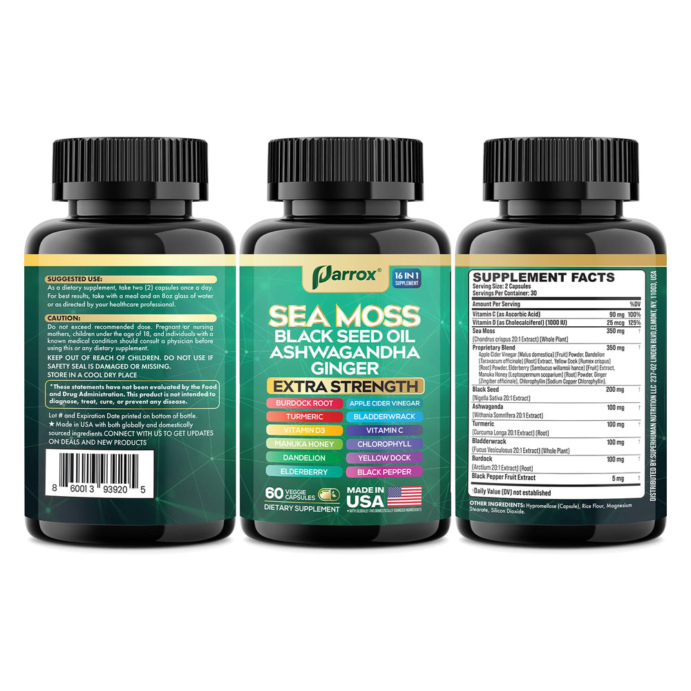 Lifestyle shot of Parrox Sea Moss bottle on natural surface