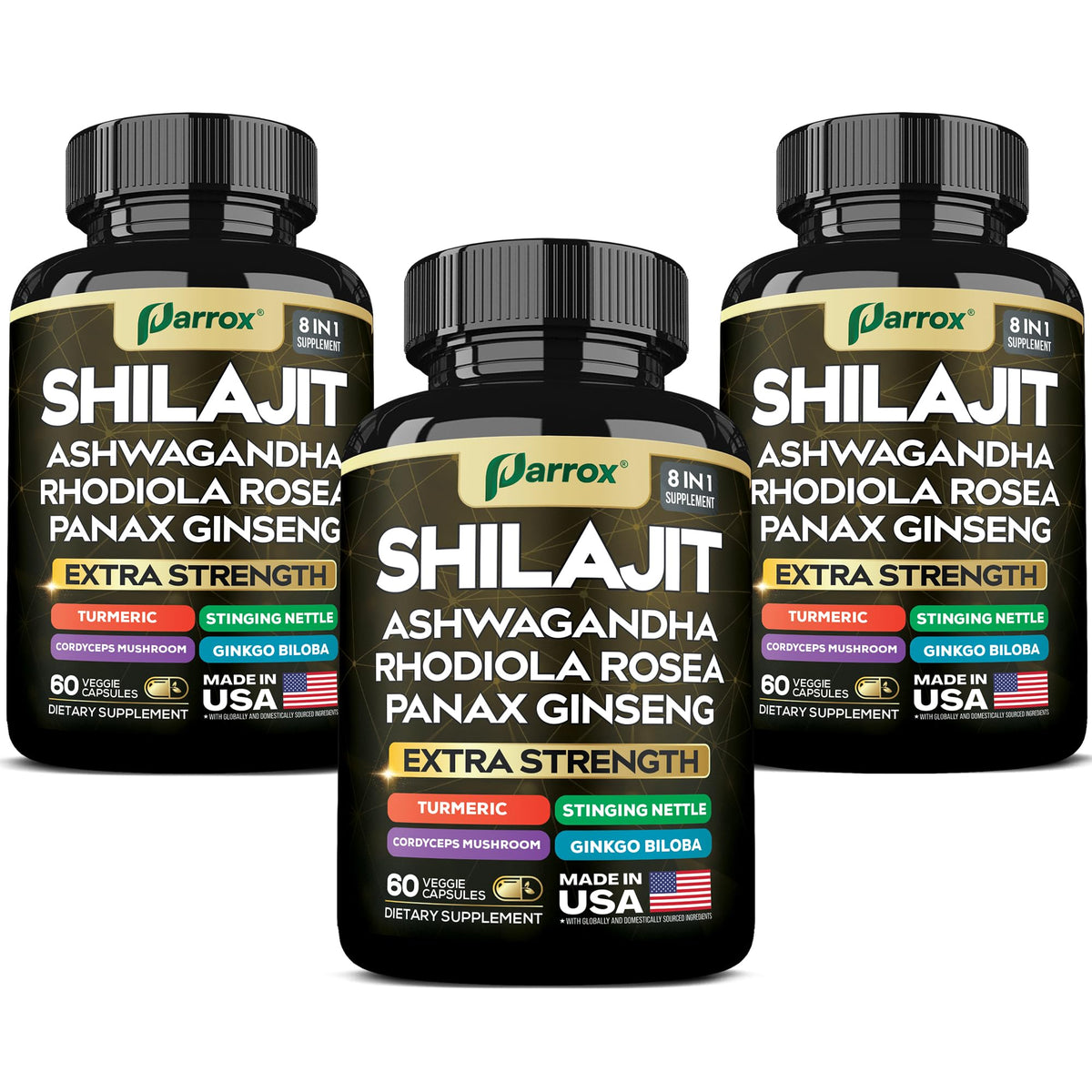 Hero image of Parrox Shilajit 8-in-1 supplement bottle