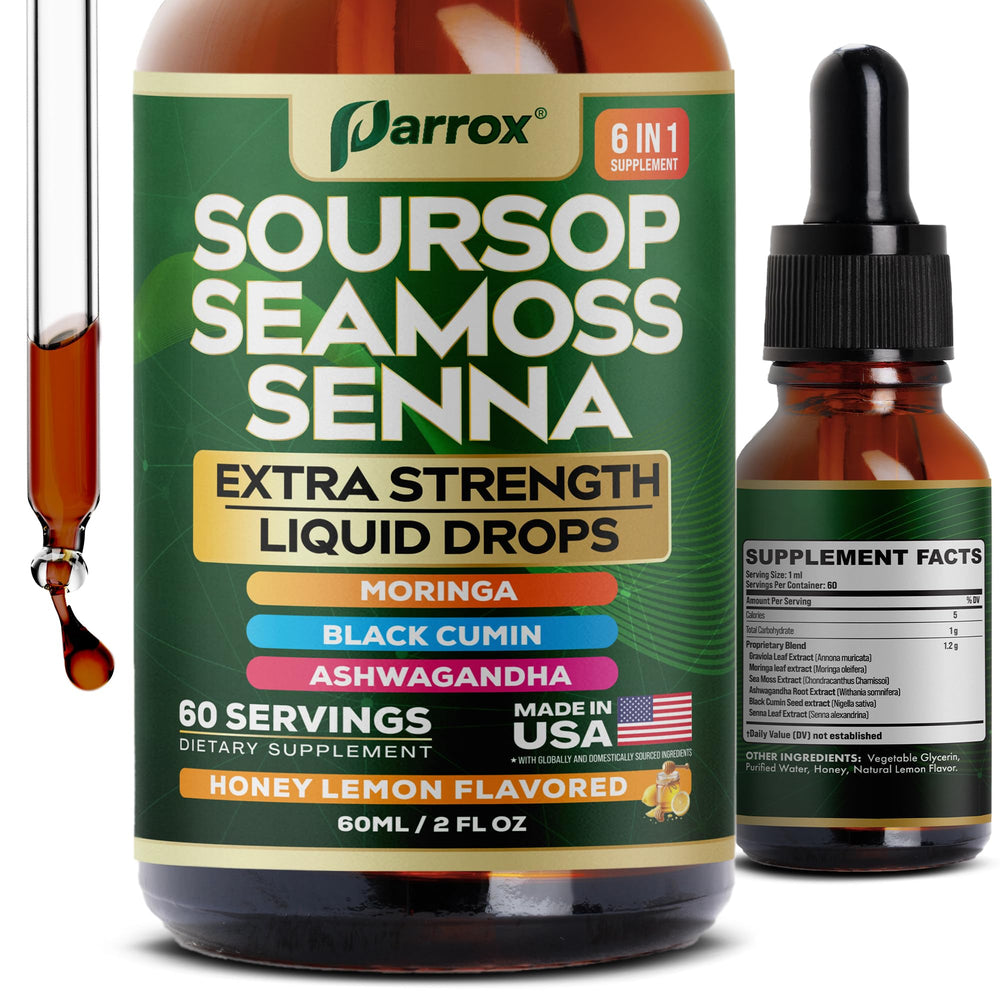 Parrox Soursop Seamoss Senna Liquid Drops bottle front view