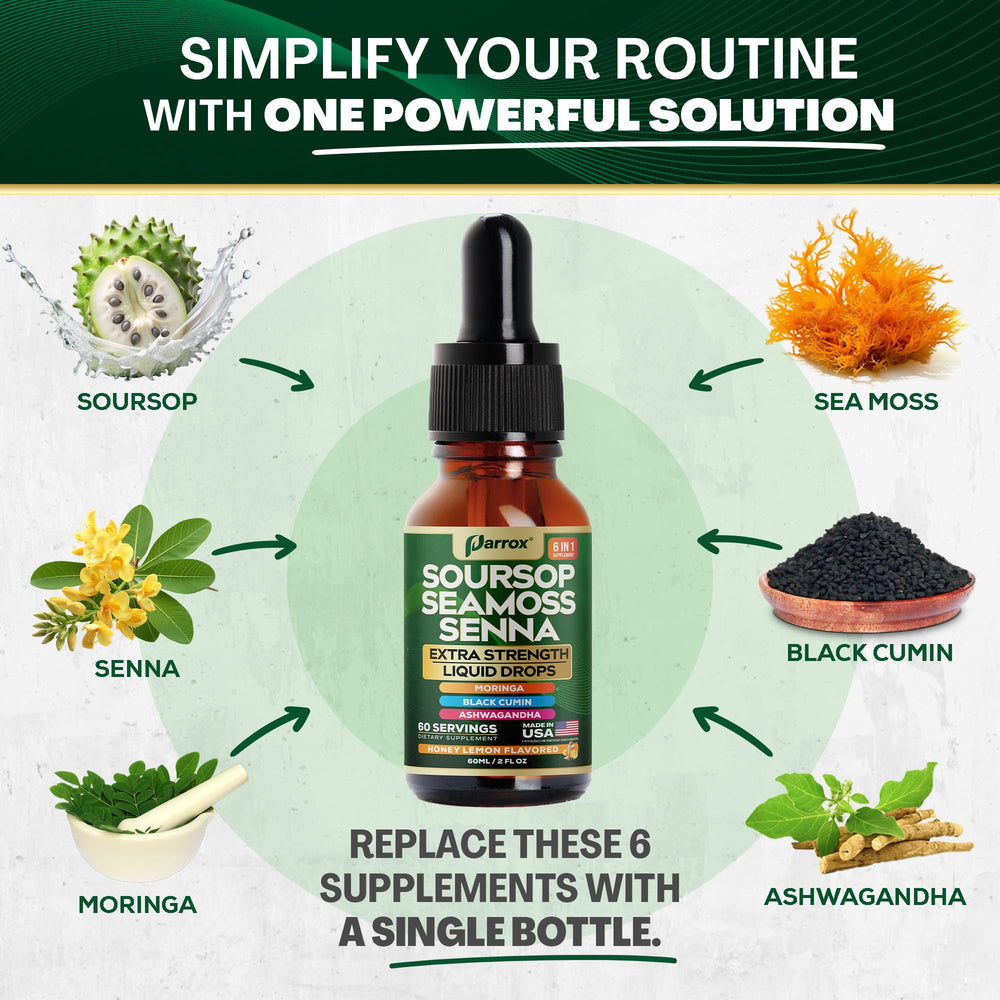 Botanicals: Graviola (Soursop), Sea Moss, Senna Leaf