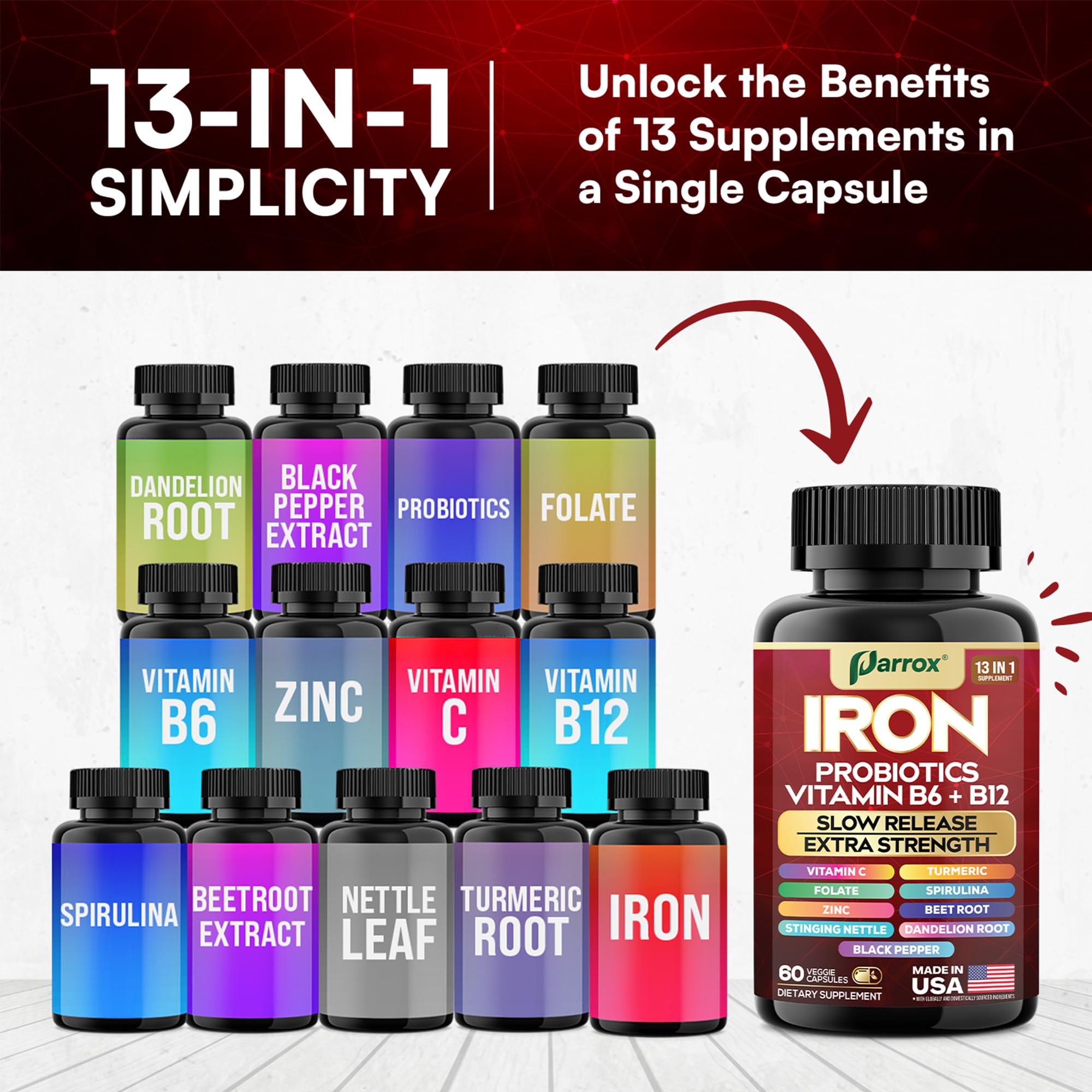 Spirulina and turmeric ingredients in Parrox