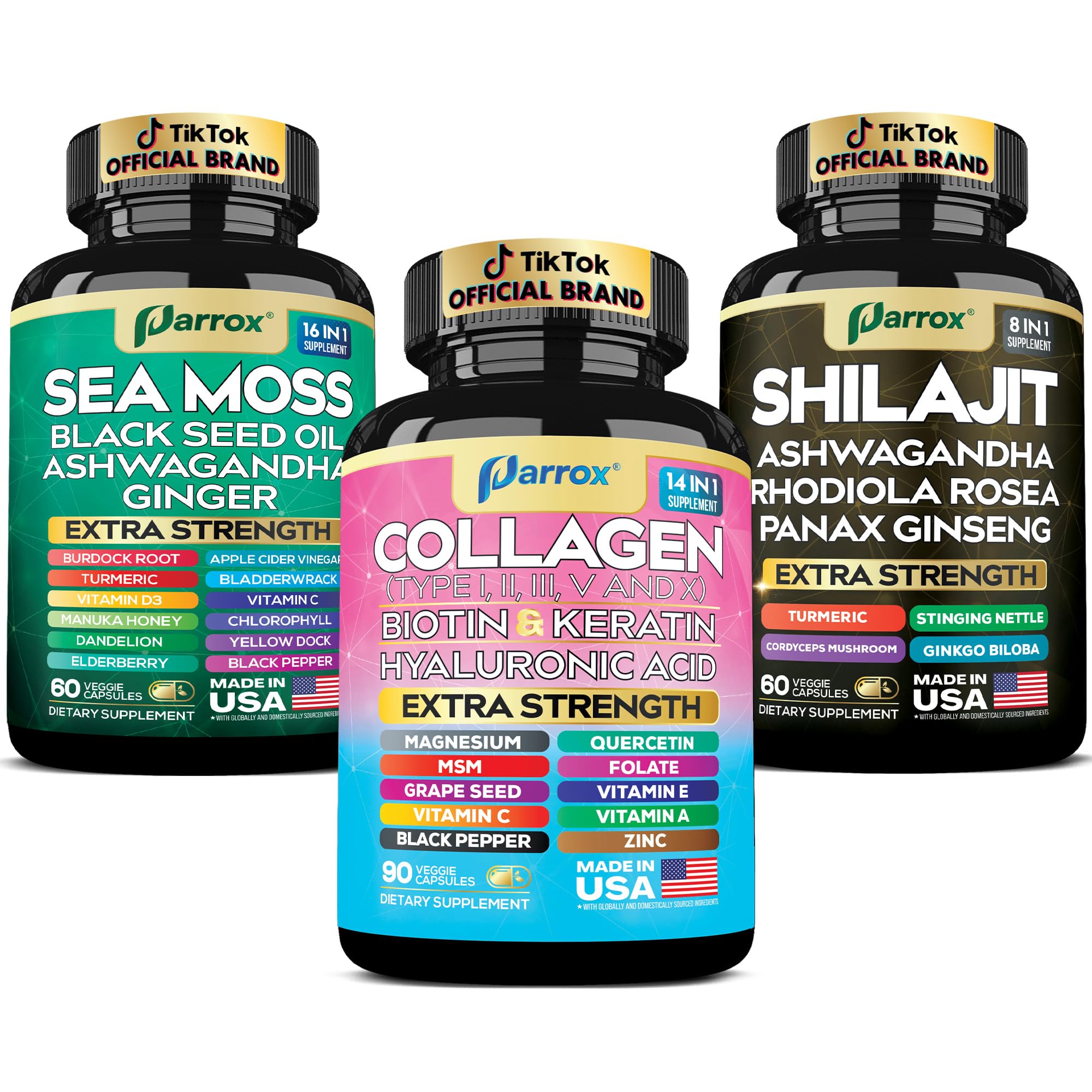 Parrox Ultimate Wellness Trio bottle set featuring Sea Moss formula