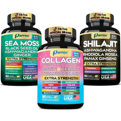 Parrox Ultimate Wellness Trio bottle set featuring Sea Moss formula