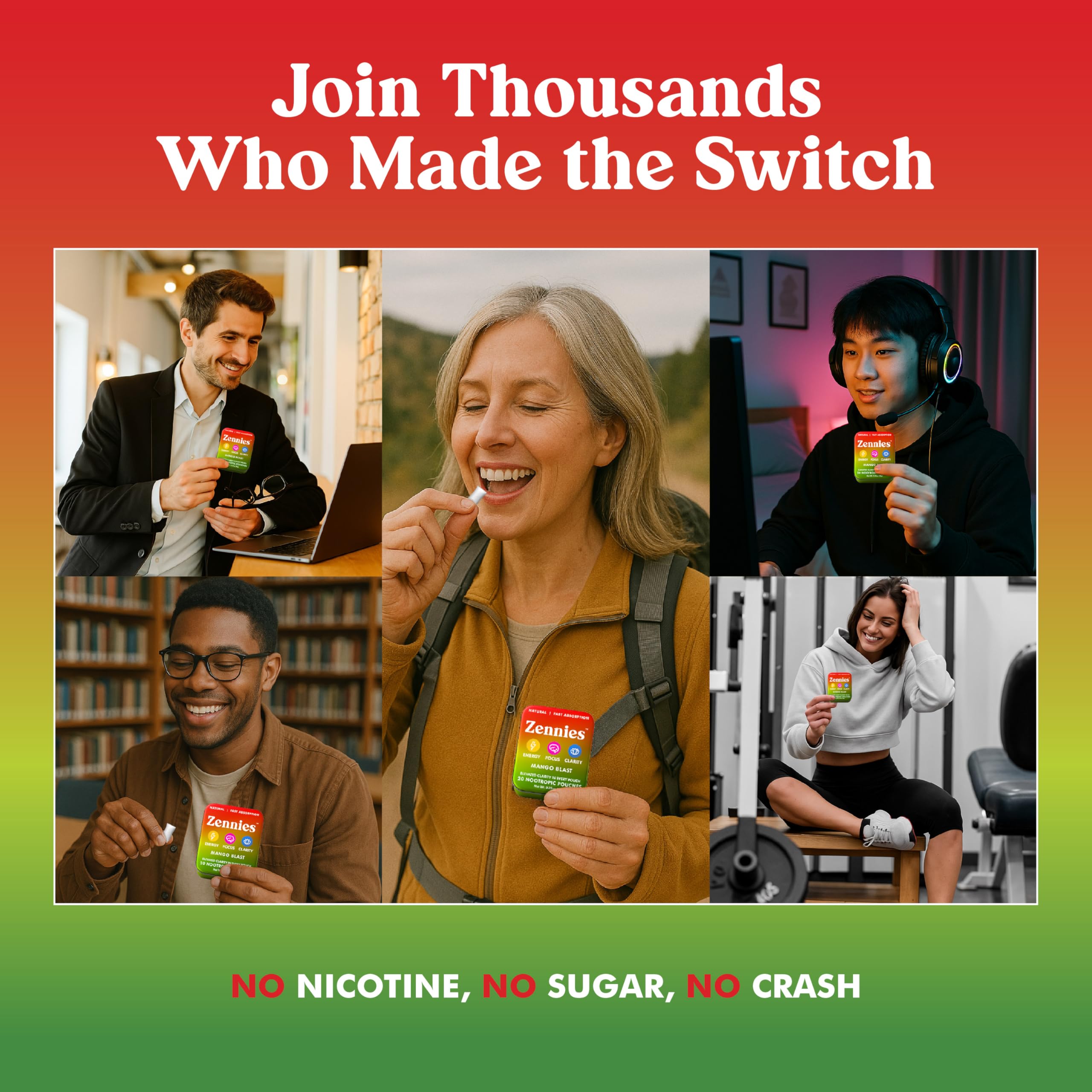 Parrox Zennies fast-acting caffeine animation emphasizes quick energy without jitters.