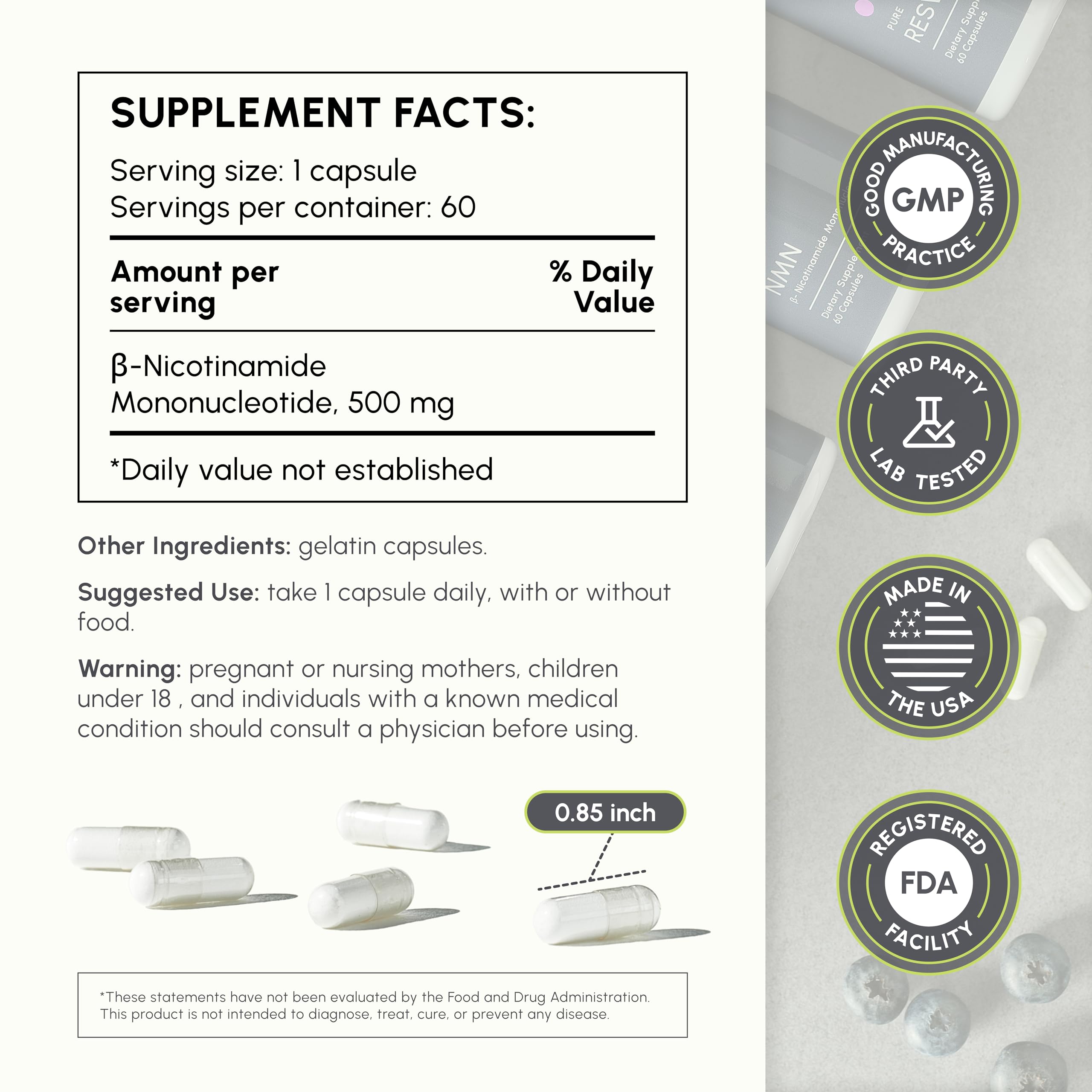 partiQlar NMN 500mg bottle back/label close-up