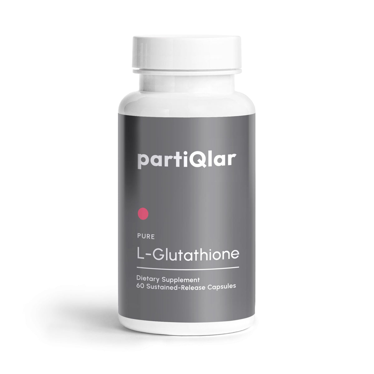 PartiQlar Pure L-Glutathione 500mg bottle front for daily antioxidant support.