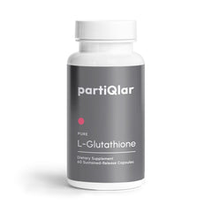 PartiQlar Pure L-Glutathione 500mg bottle front for daily antioxidant support.