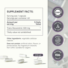 Vegan label on partiQlar Trans-Resveratrol bottle