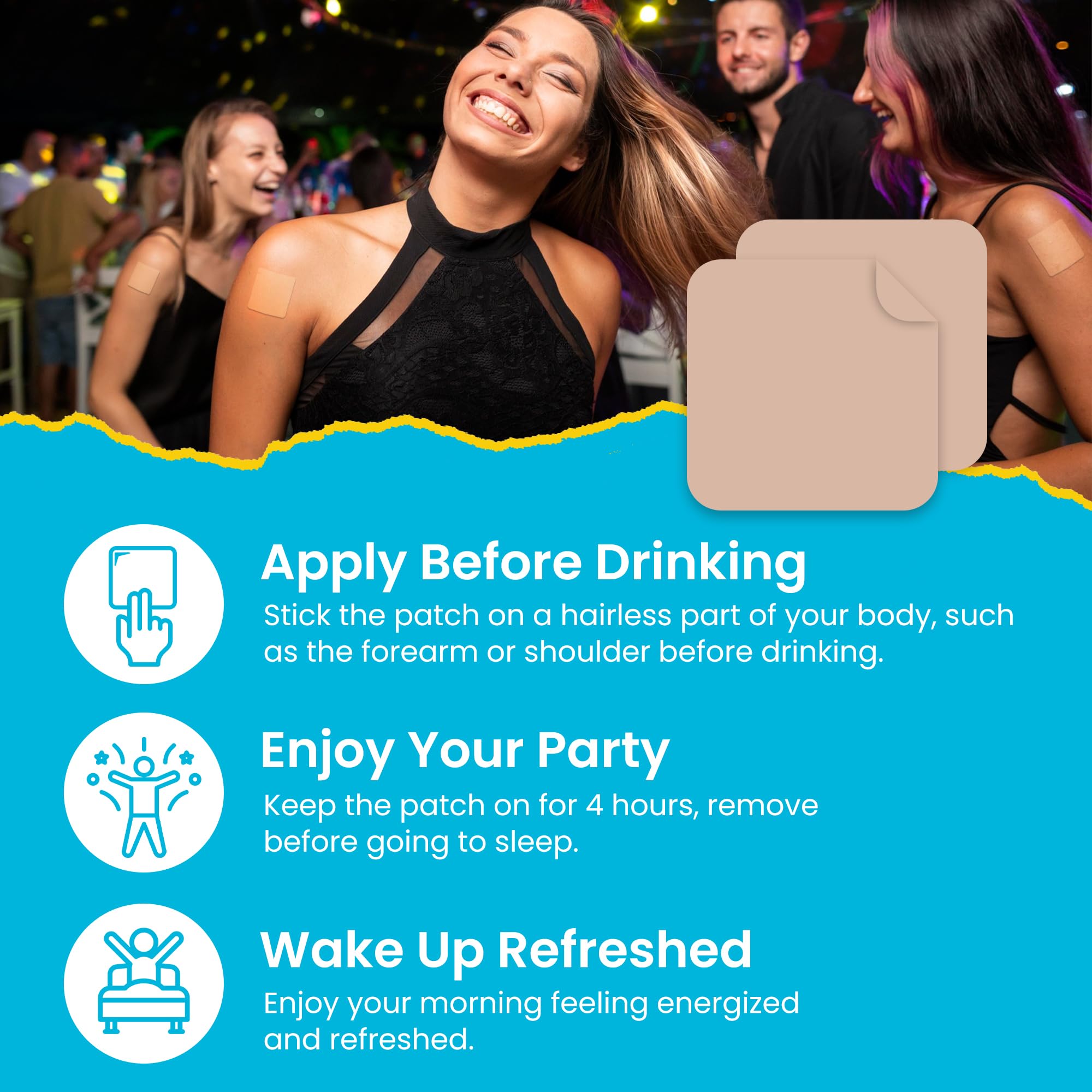 Waterproof patch worn on skin during night out