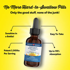 Close-up of Passion 4 Health organic liquid D3 K2 Omega-3 bottle