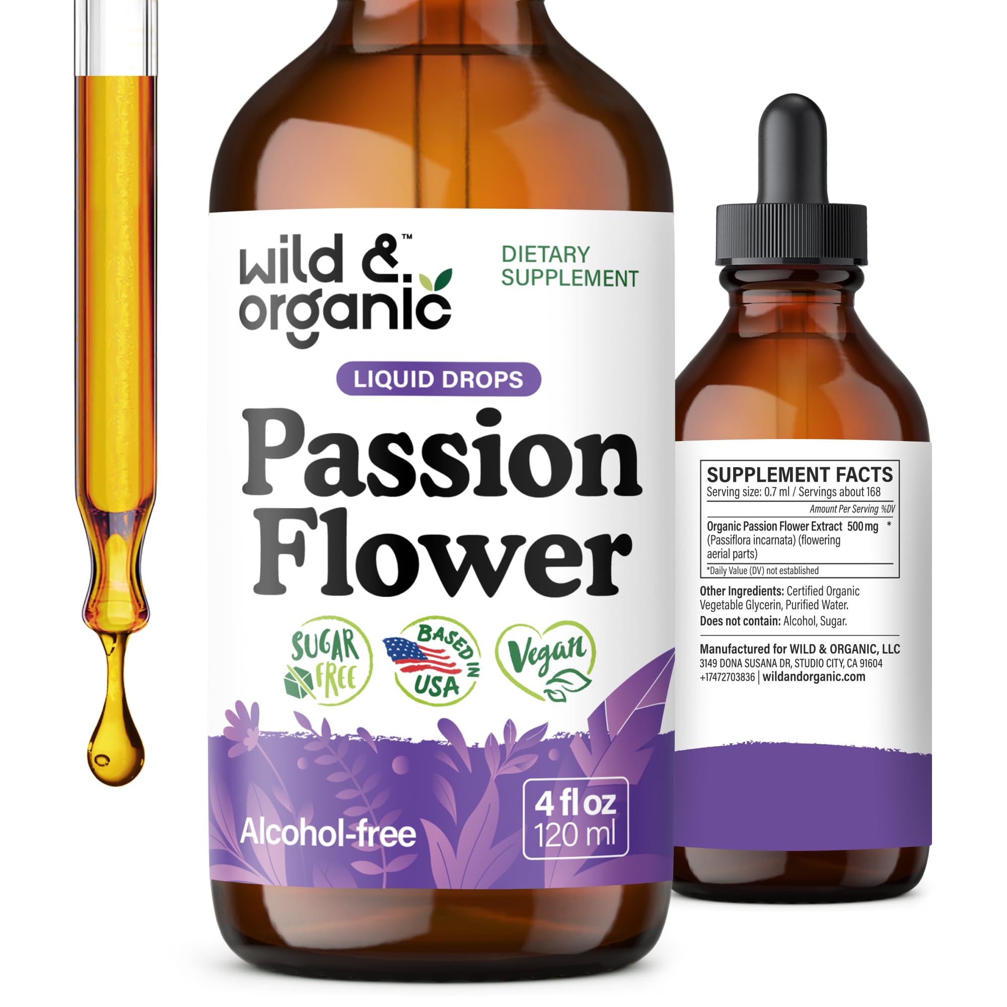 Wild & Organic Passion Flower Tincture bottle with label