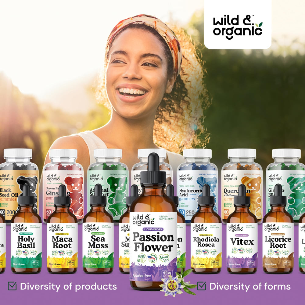 Product label reading Wild & Organic passion flower tincture