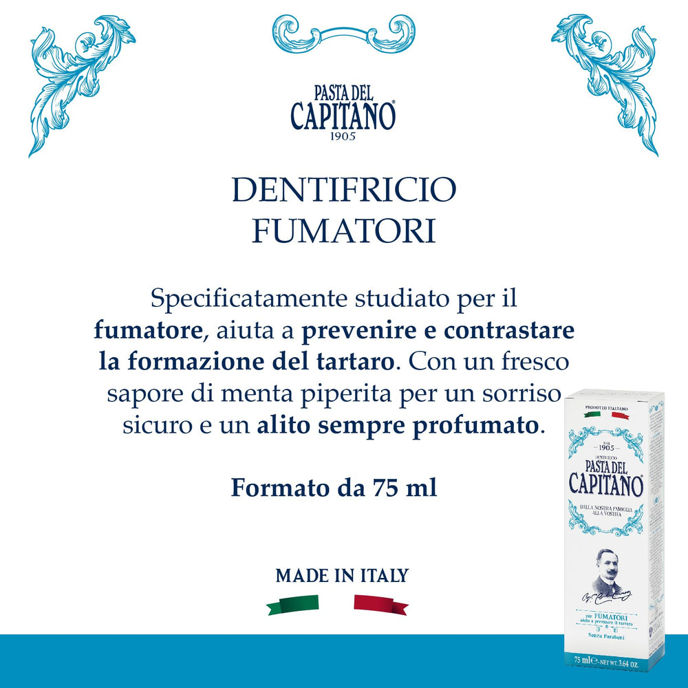 Close-up of Pasta del Capitano 1905 Smokers toothpaste tube