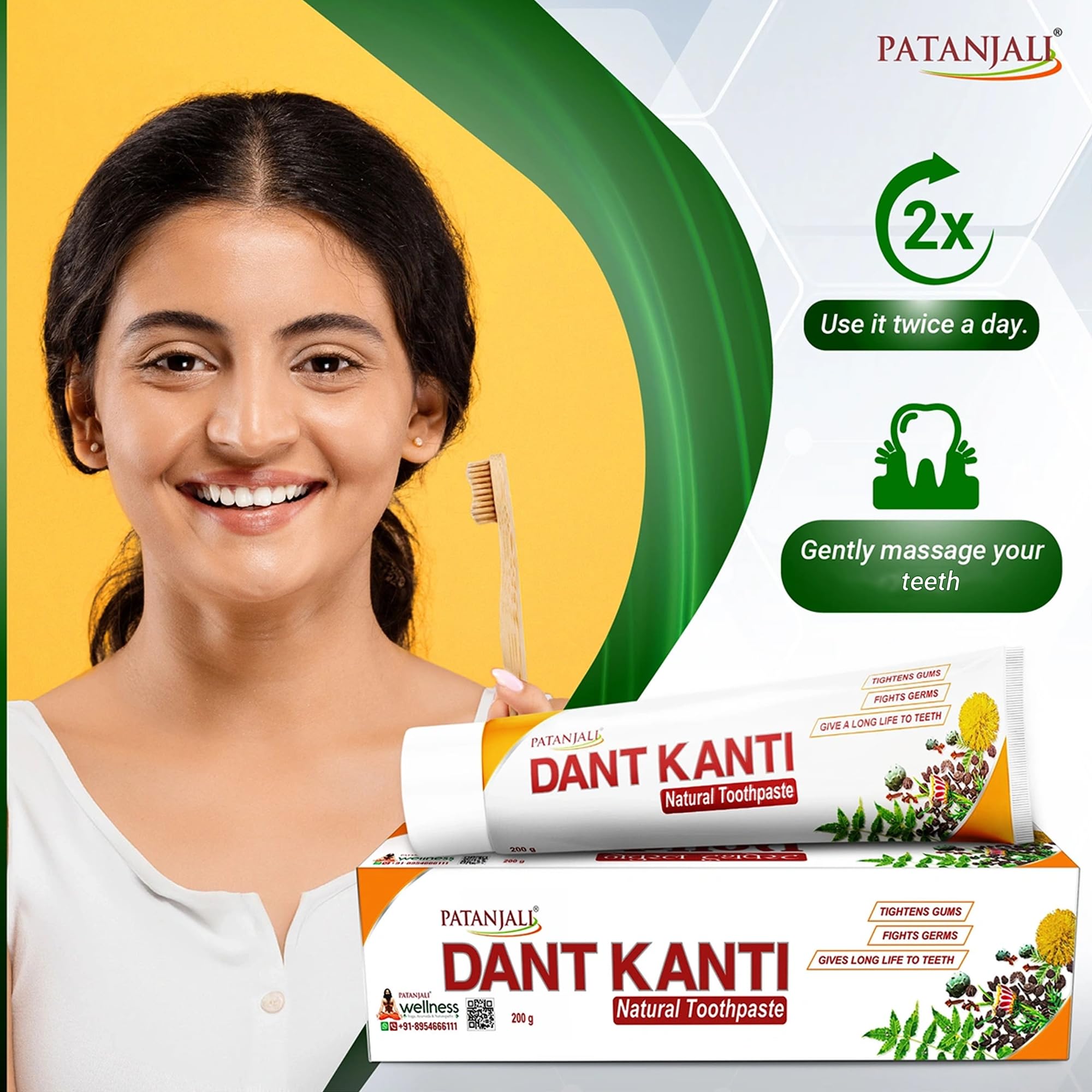 Patanjali Dant Kanti toothpaste with herbal extract visuals