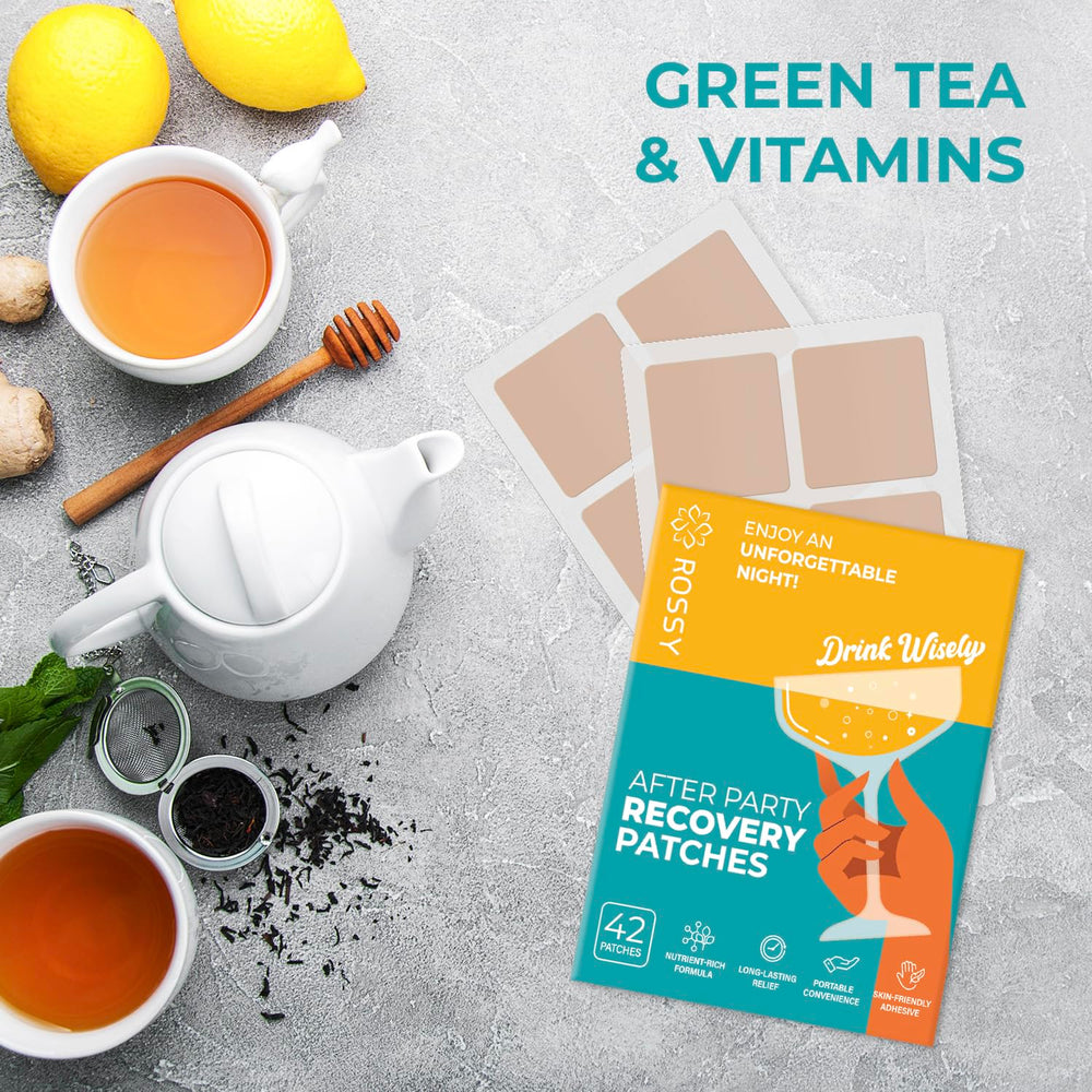 Illustration of green tea, vitamins and herbal extracts used in the patch