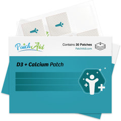 PatchAid D3/Calcium Topical Patch box and patches on white background