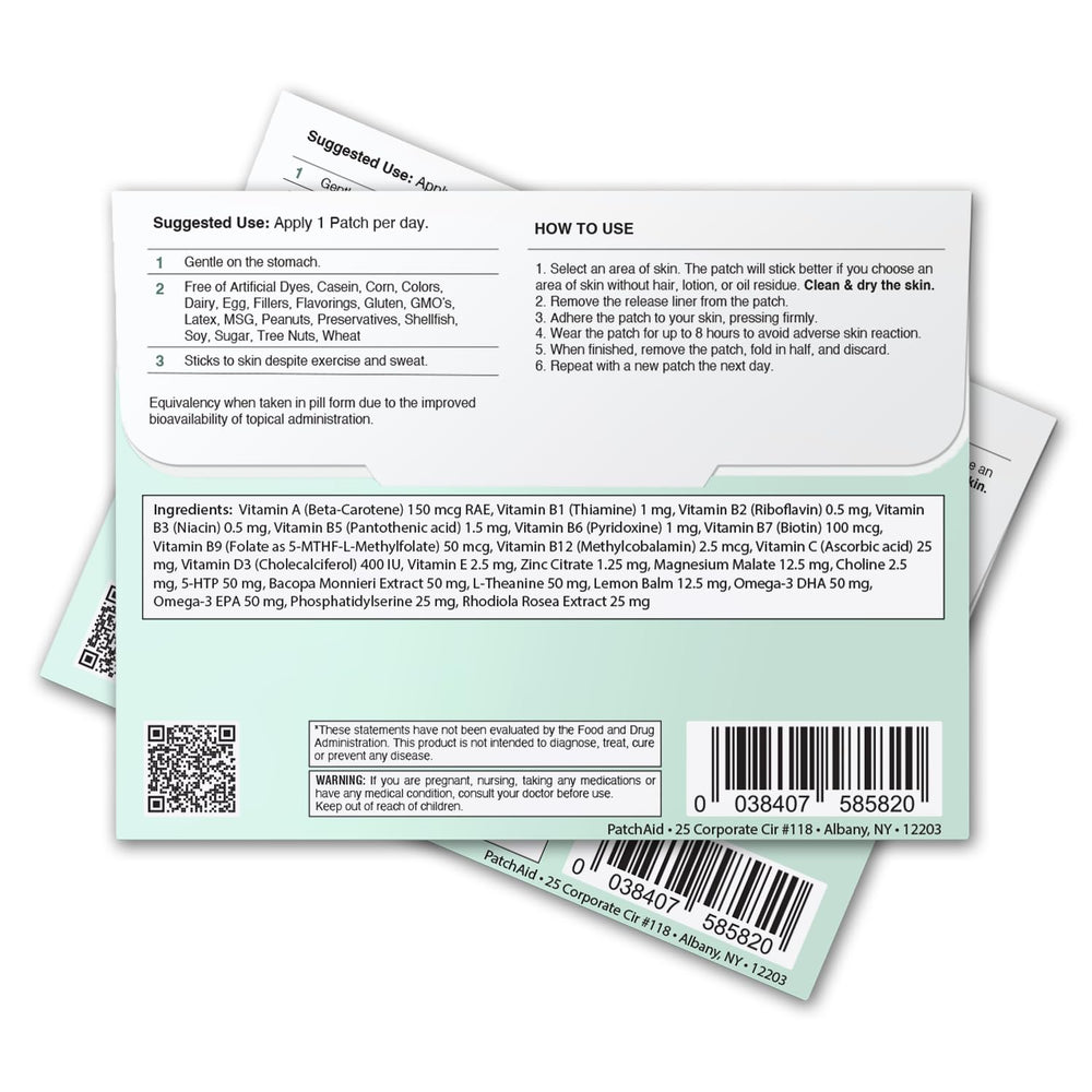 PatchAid topical patches applied to back for kids focus and clarity