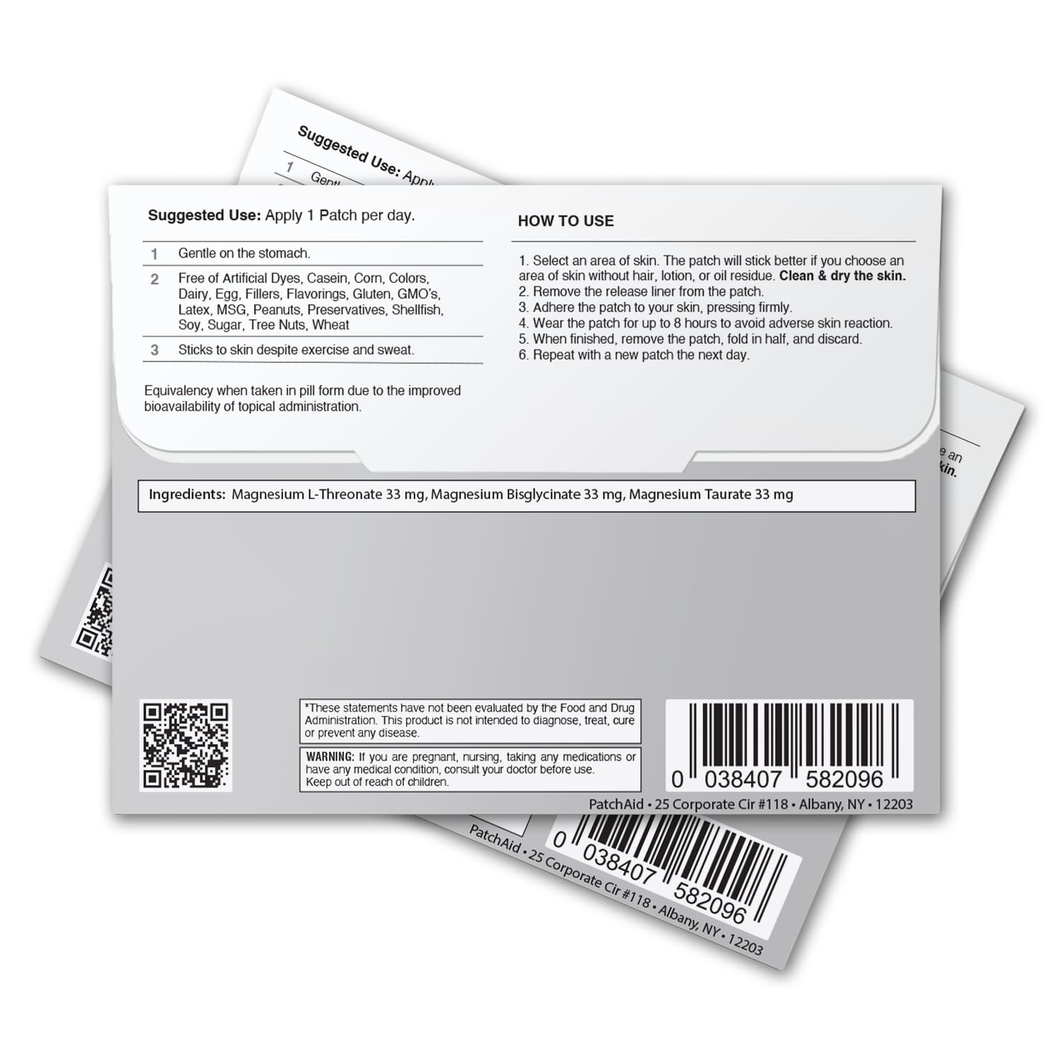 PatchAid topical patch applied to back for magnesium delivery