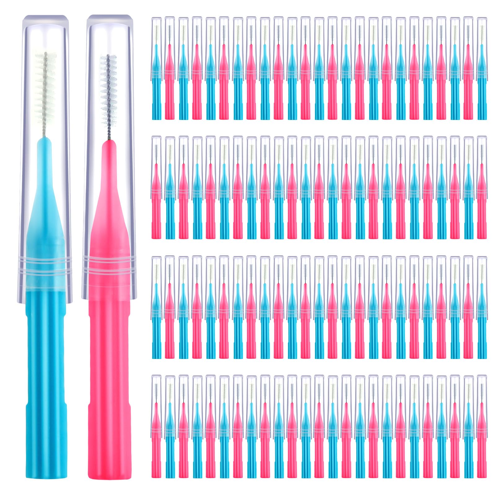 Patelai 100-piece interdental brushes set in assorted blue and pink colors