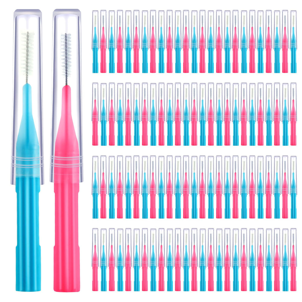 Patelai 100-piece interdental brushes set in assorted blue and pink colors