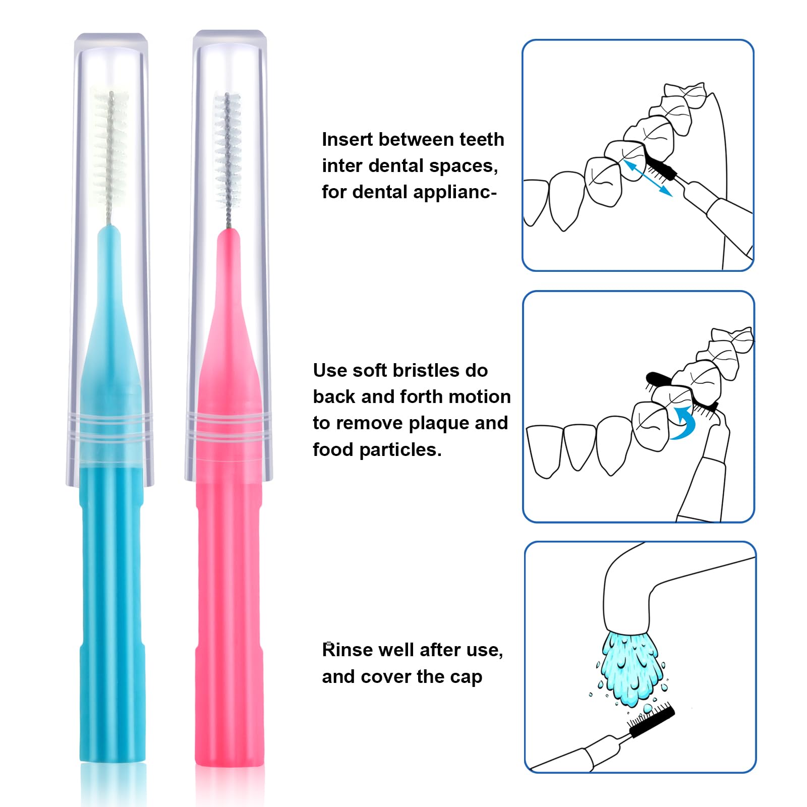 Pink head interdental brush showing compact design for cleaning between teeth