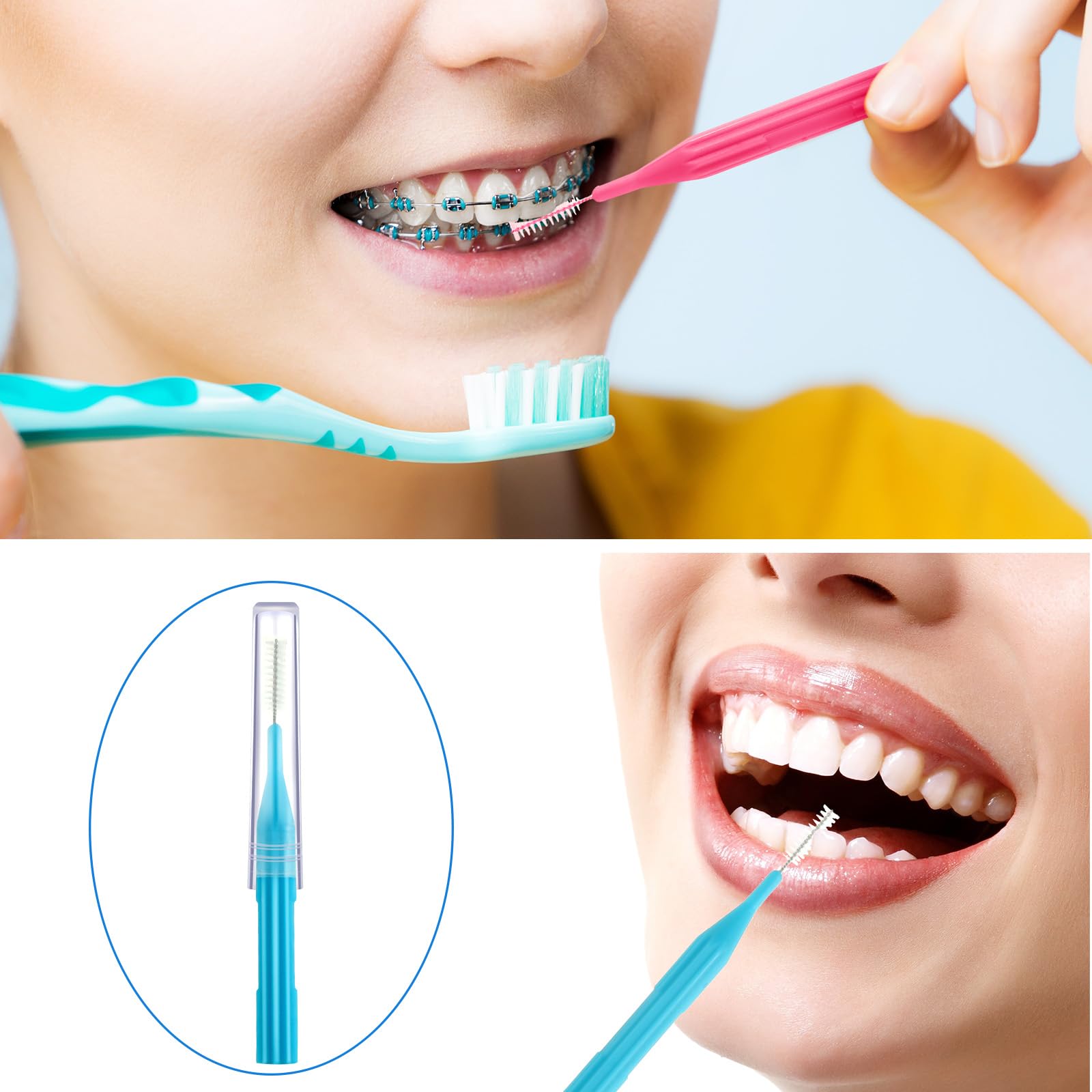 100-piece interdental brush pack laid out for display