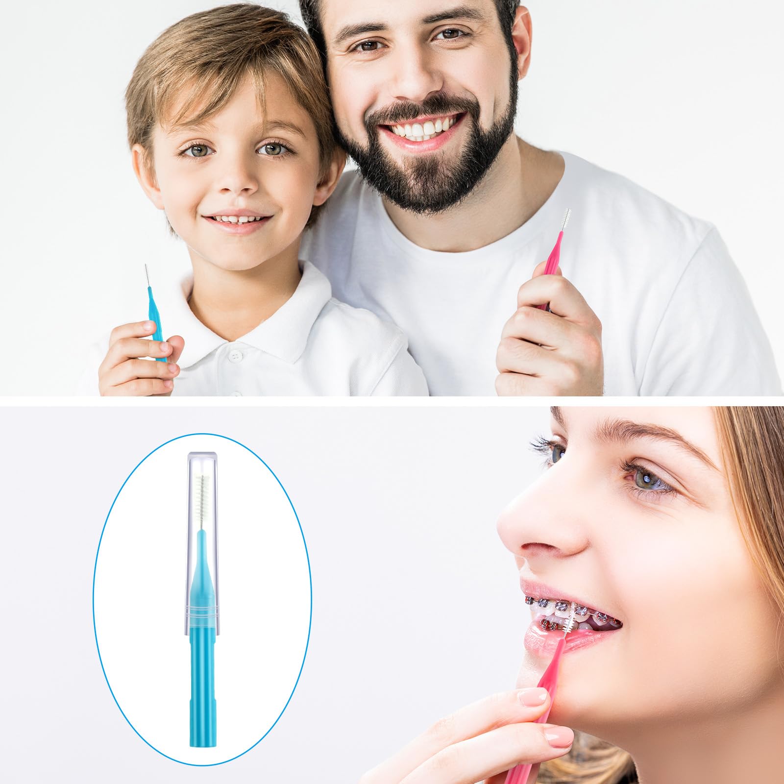 Portable 100-piece interdental brushes in travel-friendly packaging