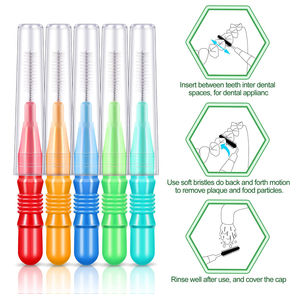 Green floss picks and assorted interdental brushes