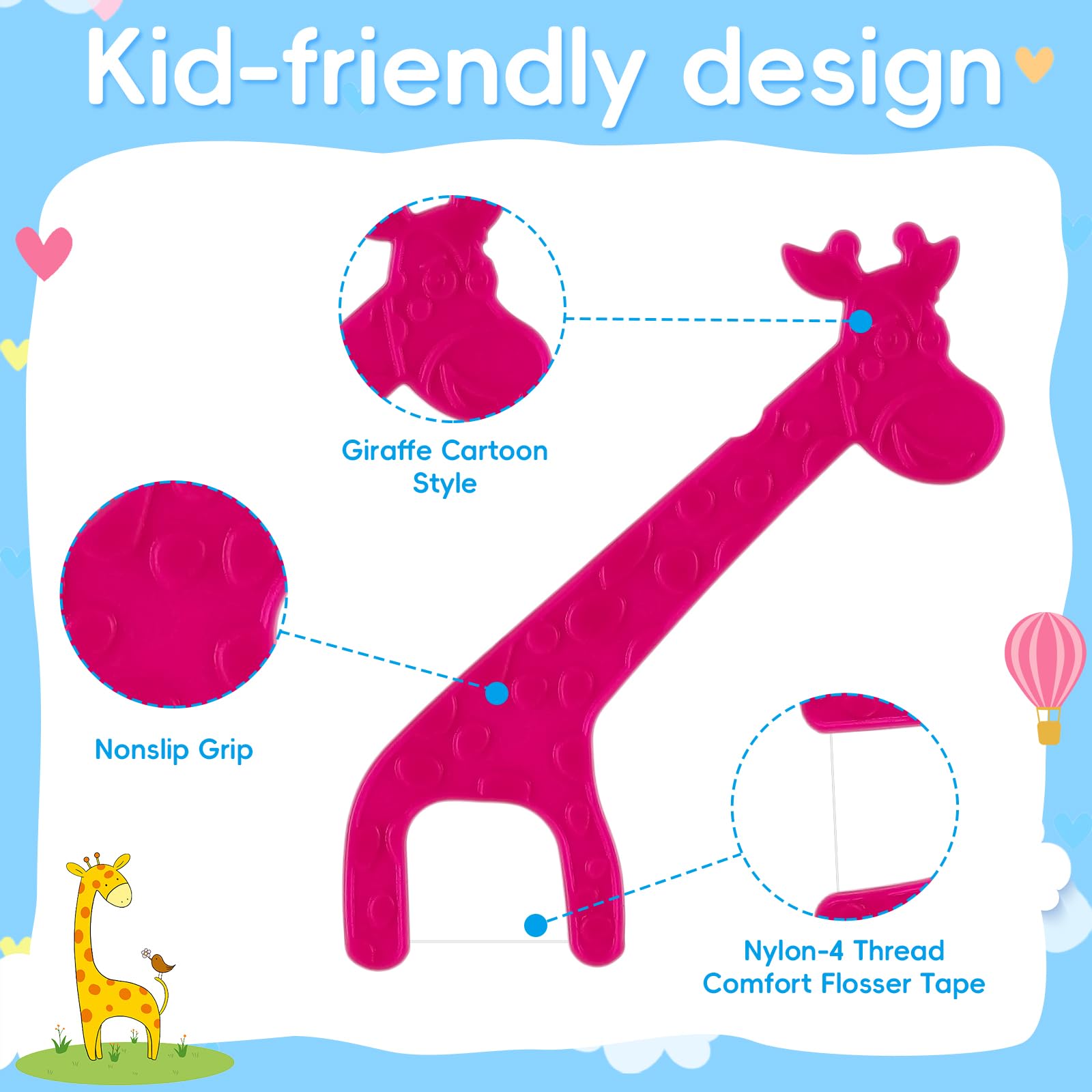 Green Patelai 400 count kids flossers in giraffe shape